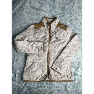 Daniel Cremieux Womens Quilted Jacket Small Beige Full‎ Zip Shoulder Patch